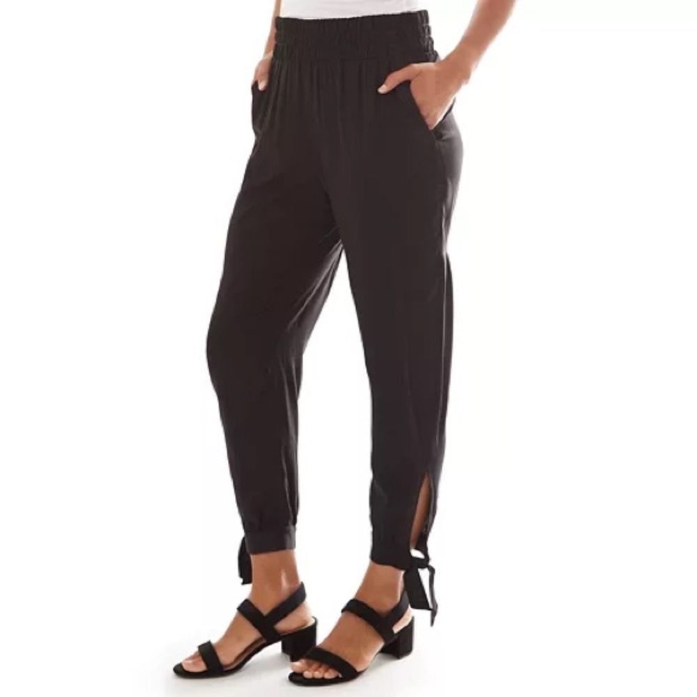Apt. 9 Lightweight Large Black Pants W/ Ankle Ties